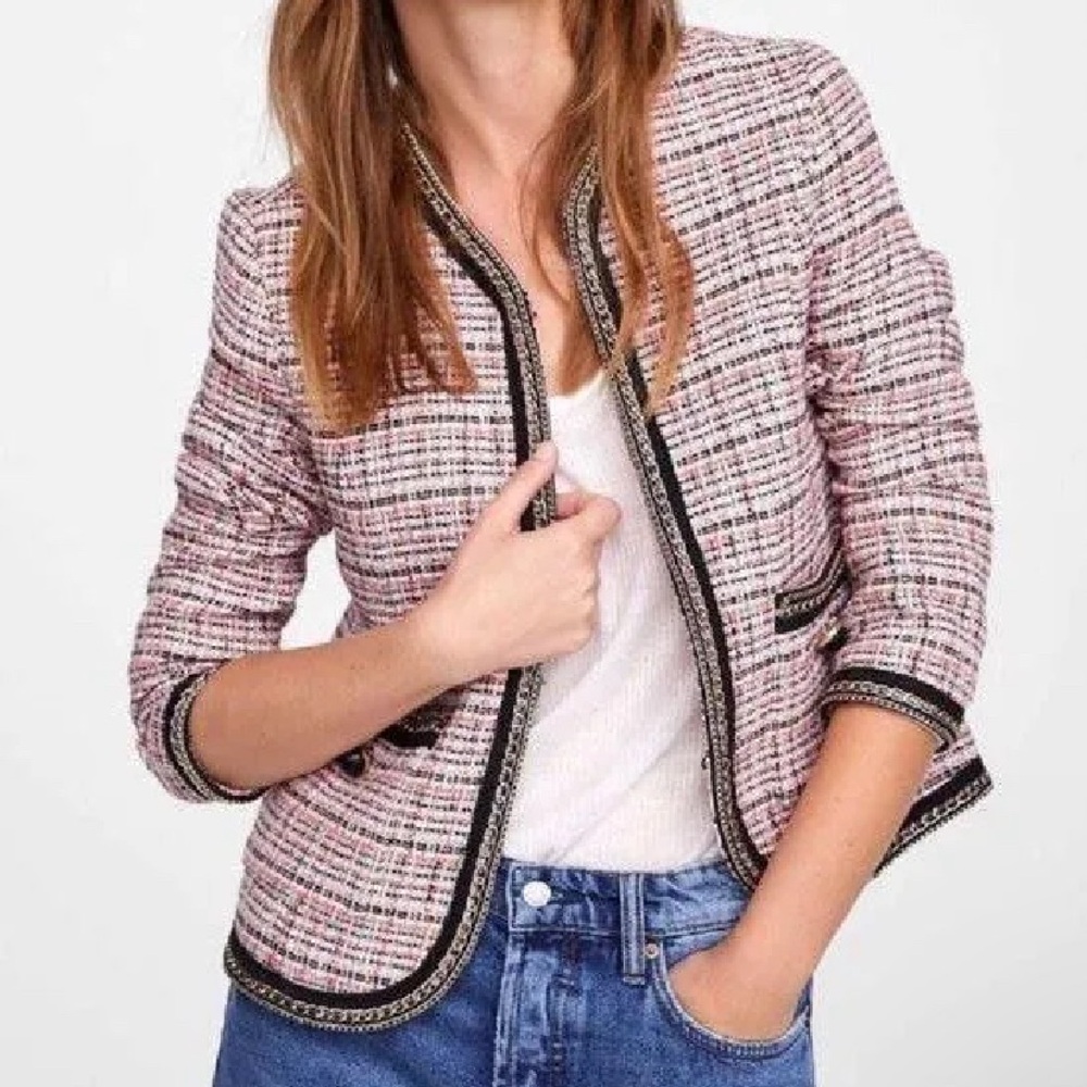 NWOT | ZARA Pink Multicolor Tweed Chain Jacket Blazer